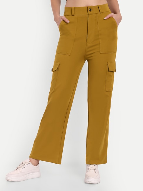 Buy PATRORNA Yellow Mid Rise Relaxed Fit Cargo Trousers for Women Online   Tata CLiQ