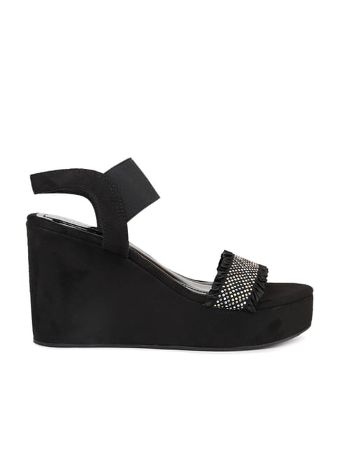 Black ankle strap wedges hot sale