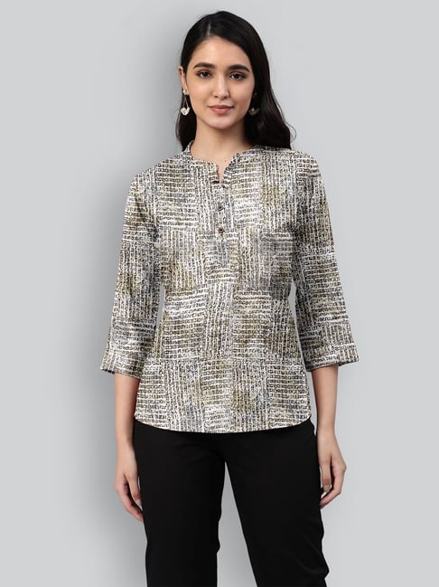 Lyra Black Mandarin Collar Printed Top-picture-30