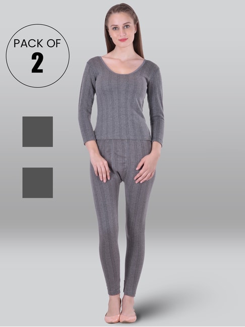 Buy LUX INFERNO Grey Striped Thermal Top Leggings Set - Pack Of 2 for Women  Online @ Tata CLiQ