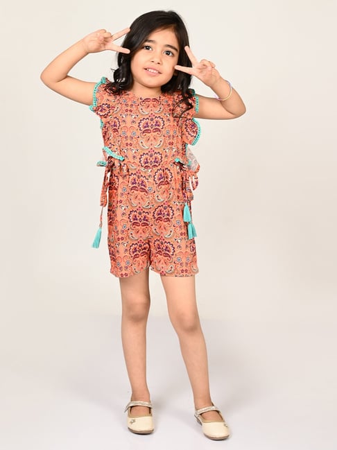 Lil Drama Kids Peach Floral Print Jumpsuit-picture-17