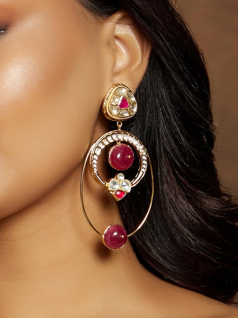 Buy Joules By Radhika Gold-Plated Red Dangler Earrings Online At