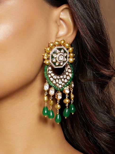 Buy Joules By Radhika Gold Plated Classic Green Earrings Online At