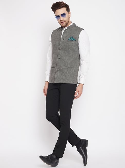 Even Grey Regular Fit Texture Nehru Jacket