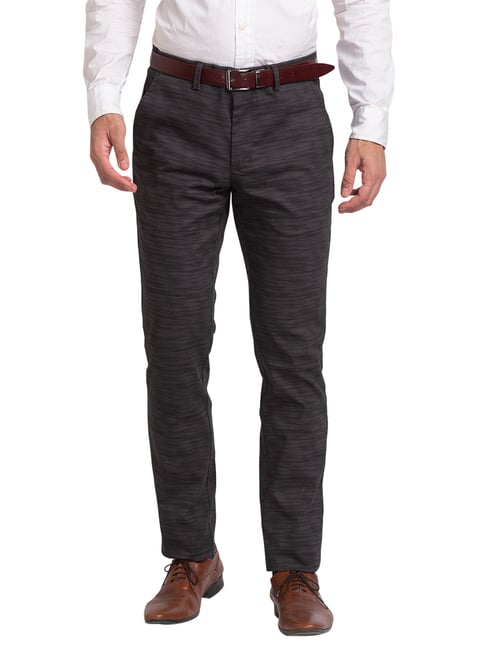 Park Avenue Black Super Slim Fit Self Design Flat Front Trousers-picture-12