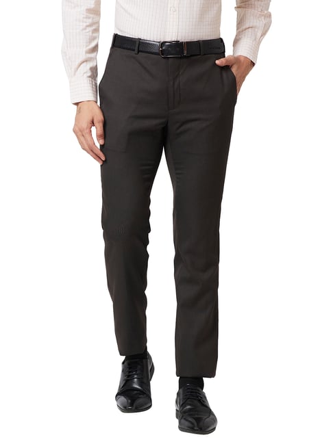 Raymond Brown Slim Fit Striped Flat Front Trousers-picture-38