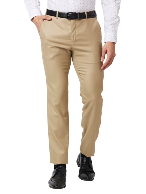 Raymond Beige Slim Fit Textured Flat Front Trousers-picture-39