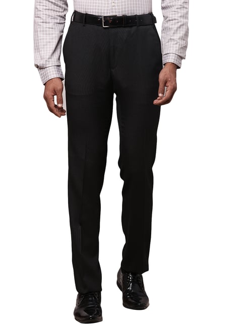 Raymond Black Slim Fit Textured Flat Front Trousers-picture-34
