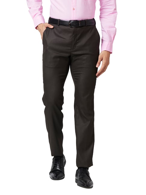 Raymond Brown Slim Fit Textured Flat Front Trousers-picture-37