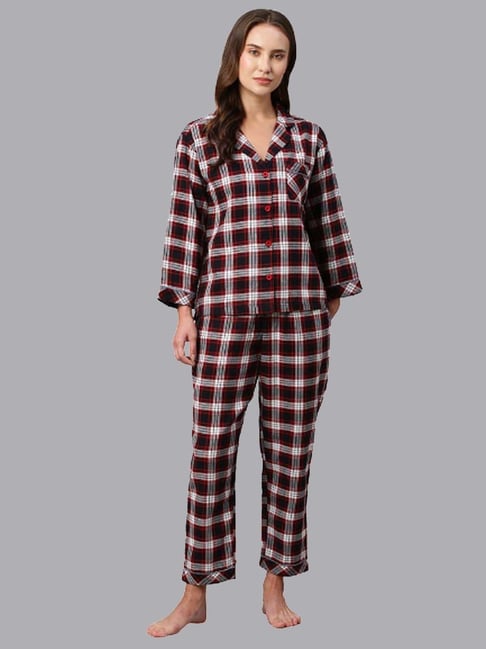 Chemistry Red Cotton Chequered Shirt Pyjama Set