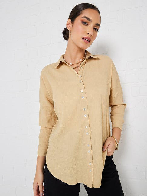 Styli Beige Regular Fit Shirt-image-13