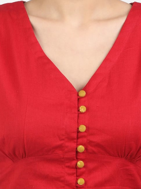 Llajja Red Cotton Readymade Blouse