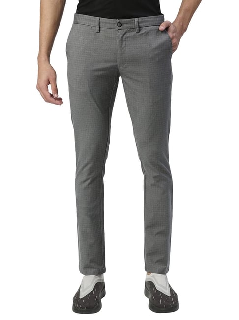 Buy BASICS Blue Solid Cotton Stretch Slim Tapered Fit Men's Trousers |  Shoppers Stop
