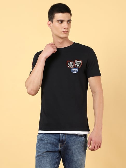 Wrangler Black Cotton Regular Fit Printed T-Shirt-picture-28