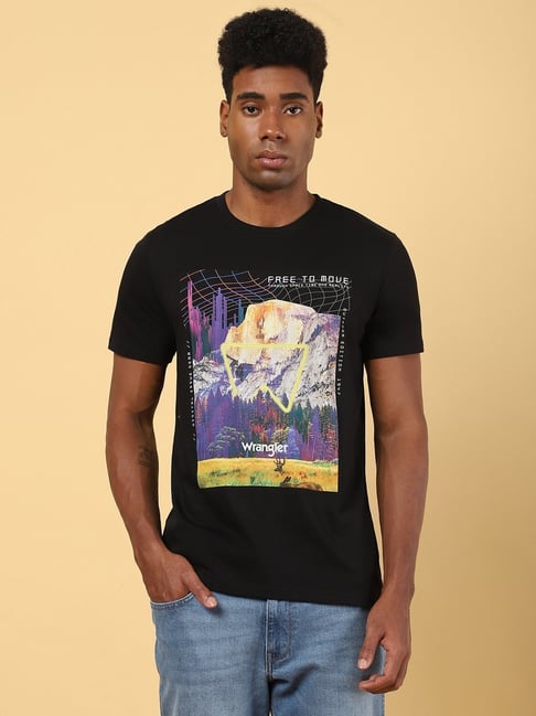 Wrangler Black Cotton Regular Fit Printed T-Shirt-picture-29