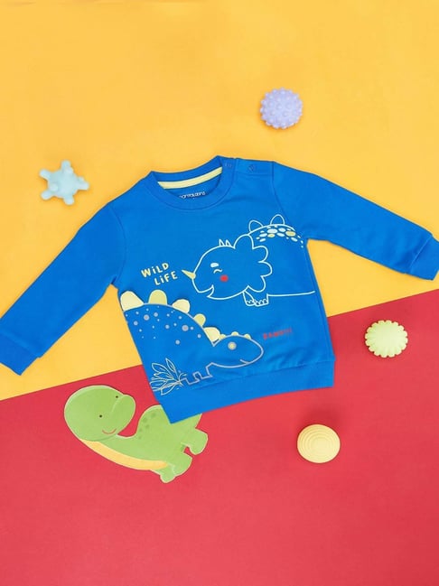 Pantaloons Baby Blue Yellow Cotton Printed Full Sleeves Sweatshirt