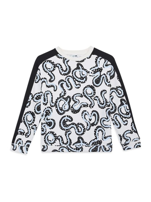 Puma Kids White Printed Full Sleeves Sweater