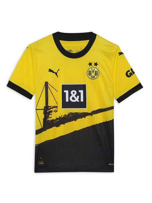 Puma Kids Yellow Black Printed T-Shirt