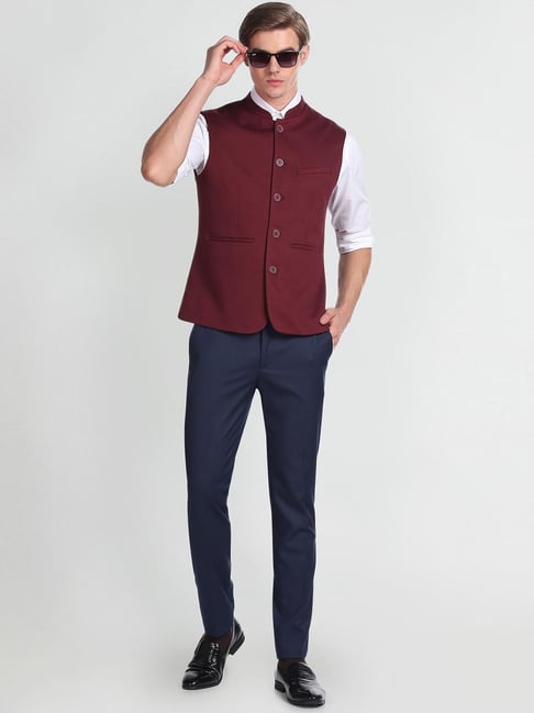 Arrow Red Regular Fit Nehru Jacket