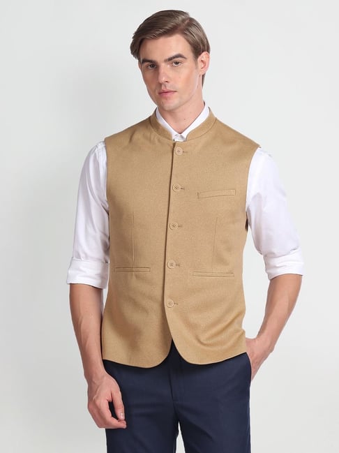 Arrow Brown Regular Fit Nehru Jacket