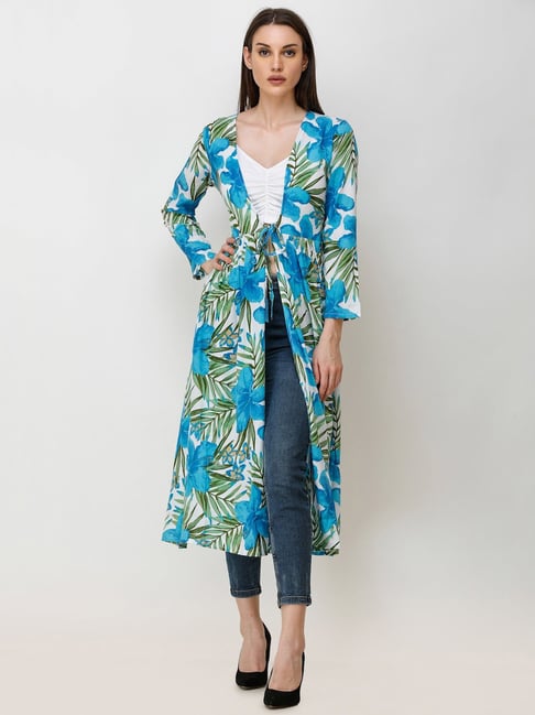 Scorpius Sky Blue Floral Print Long Shrug-picture-15
