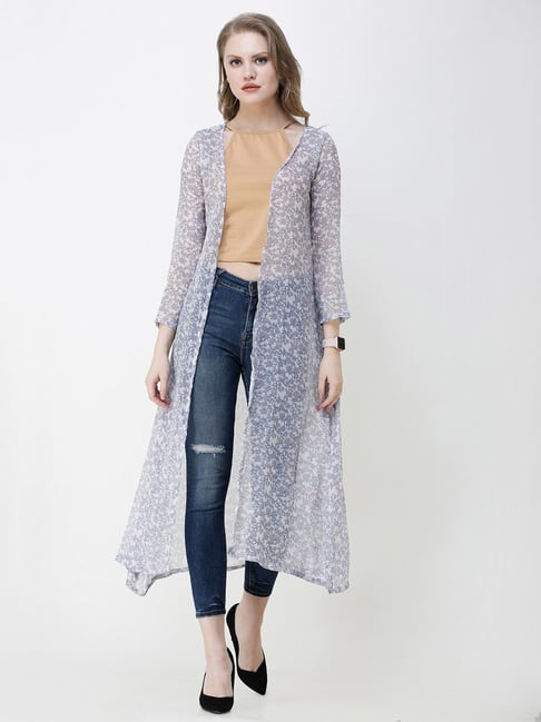 Scorpius White & Blue Floral Print Long Shrug-picture-16