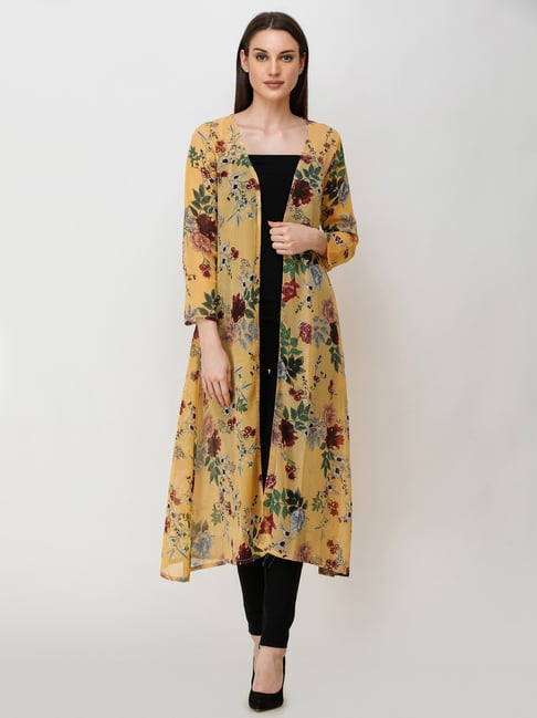 Scorpius Yellow Floral Print Long Shrug