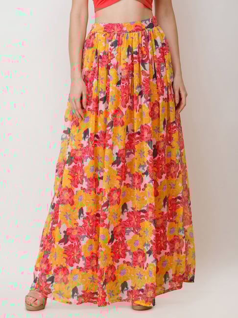 Scorpius Yellow Pink Floral Print Skirt