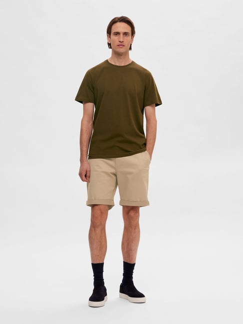 SELECTED HOMME Dark Olive Slim Fit Cotton Crew T-Shirt