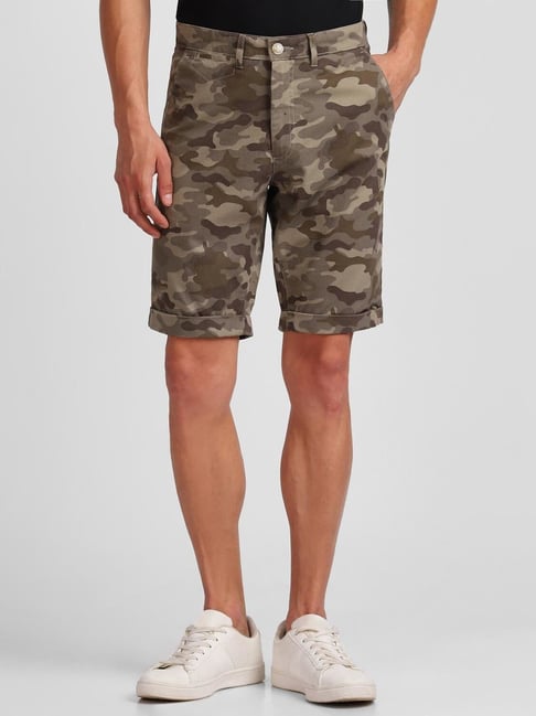 Allen Solly Green Cotton Slim Fit Camouflage Shorts-picture-42