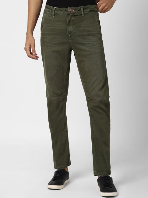 Peter England Jeans Olive Regular Fit Jeans