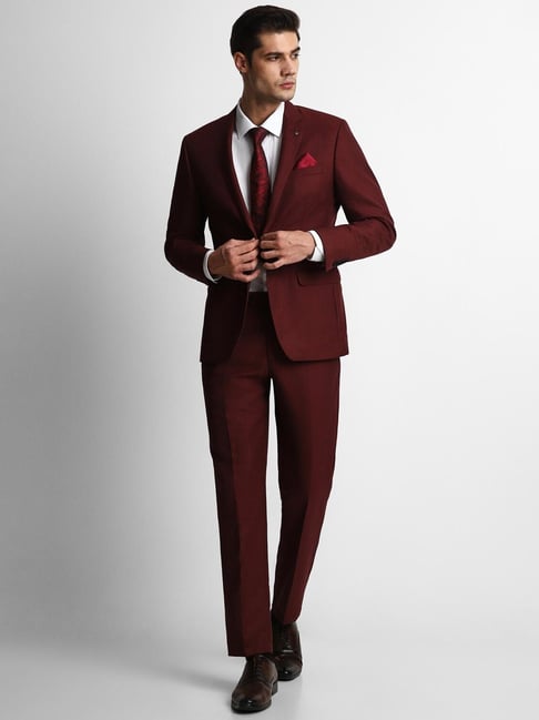 Custom Made Burgundy Blazer Trousers Groom Tuxedo Men's Suits Sets Slim Fit  Casual Party Wear