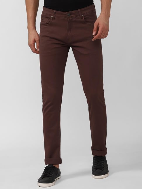 Peter England Jeans Maroon Cotton Slim Fit Chinos