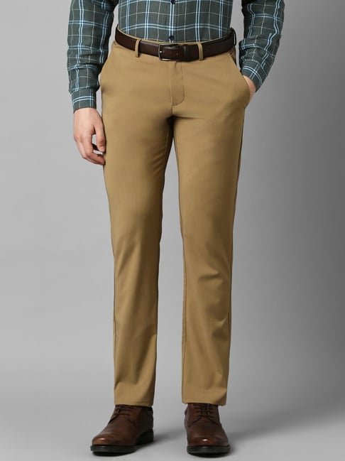 Buy Khaki Polyester Viscose Formal Trousers online  Looksgudin