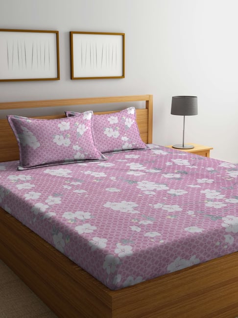 Klotthe Floral Pink 300 TC Cotton Blend King Bed Sheet with 2 Pillow Covers-picture-45