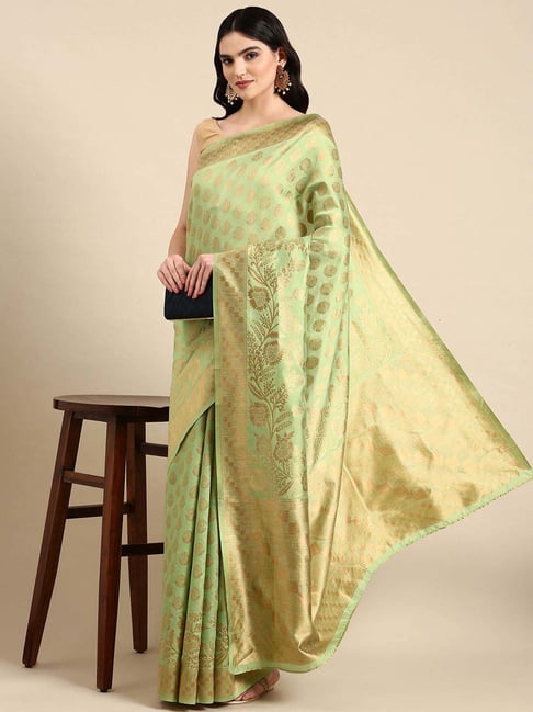 Mohey Pista Green Silk Woven Saree With Unstitched Blouse