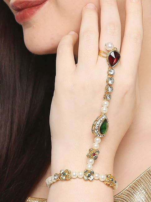 LIVE EVIL Gold Plated Kundan Single Finger Hath Phool Bracelet | Kundan  Fashion Jewellery For Girls | Traditional | Wedding Engagement