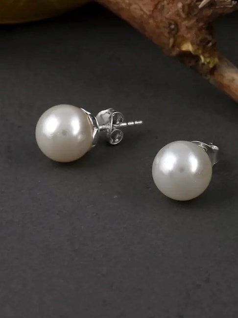 12mm White Freshwater Round Pearl Stud Earrings