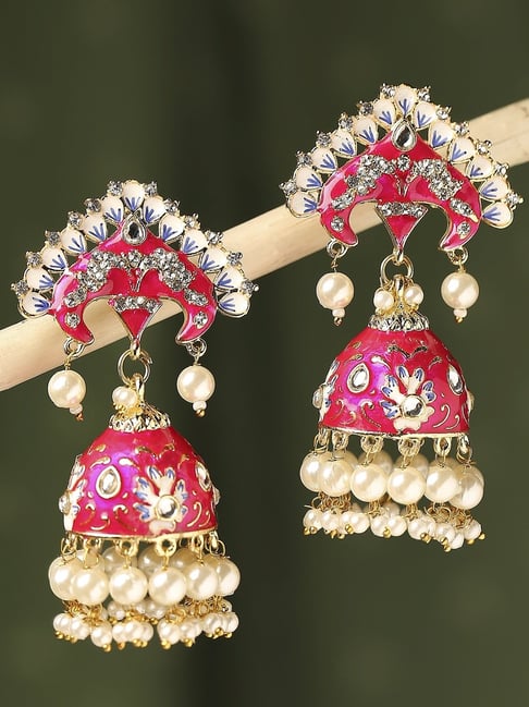 Buy Saraf RS Jewellery Rose Gold Plated Blue Ad Studded Party Wear Stylish  Geometric Shape Drop Earrings online