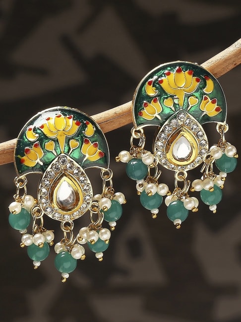 Buy Green Meena Kundan Green & Yellow Drops Earrings for Women at Ajnaa  Jewels | LE350