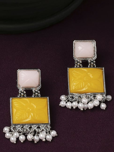 Buy Oomph Jewellery Yellow & Pink Engraved Square Shape Earrings Online At  Best Price @ Tata CLiQ