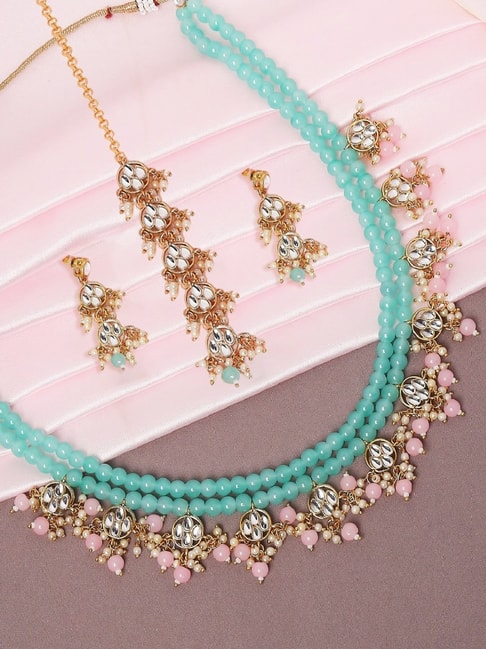 Roza Emerald Green Long Beads Necklace/ Jaipuri Green Ruby Kundan Neck –  AryaFashions
