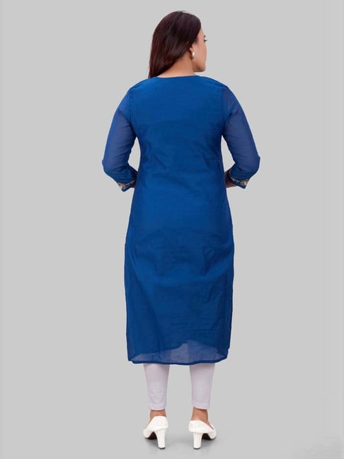 Laxmipati Cotton Viscose Royal Blue Straight Cut Kurti With Mask –  Laxmipati Sarees | Sale