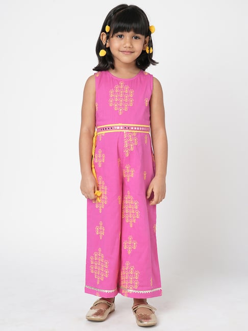 Lil Drama Kids Pink Floral Print Jumpsuit