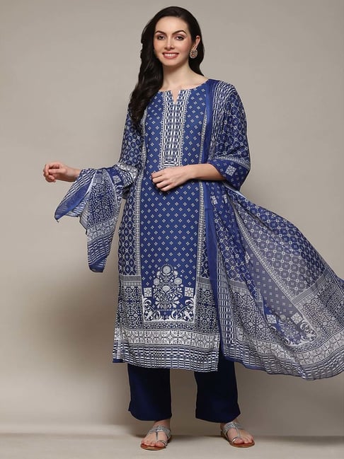 Buy Biba Blue Printed Unstitched Dress Material for Women Online @ Tata CLiQ