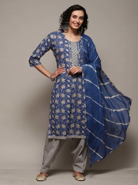 Buy Peach Cotton Digital Print Unstitched Suit Set (Kurta, Bottom, Dupatta)  for INR1609.30 | Biba India