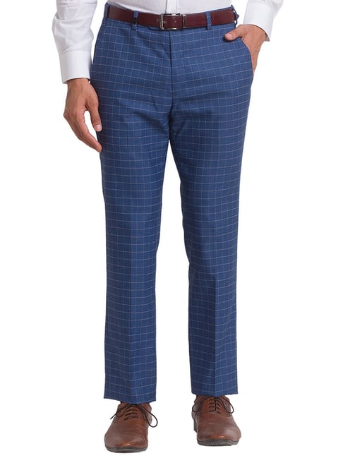 Slim Fit Suit trousers - Dark blue/Checked - Men | H&M IN