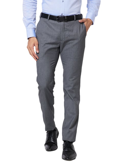 Raymond Grey Slim Fit Flat Front Trousers-picture-18