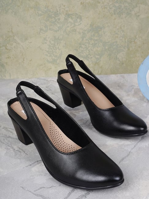 Leather block heel online slingback shoes