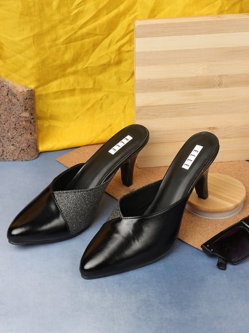 Womens black best sale mules with heels